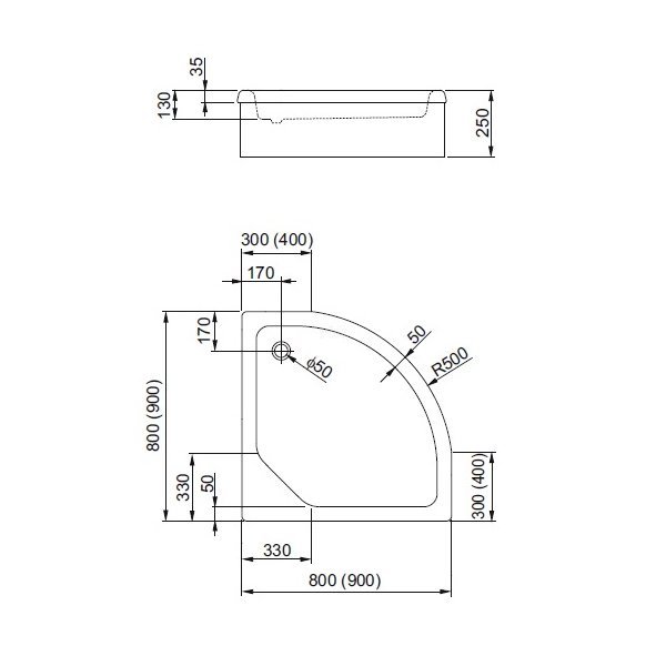 Aquaform, Standard, cadita dus semirotunda,